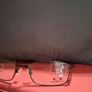 Oakley Men's Black Metal Rectangular Glasses with Clear Lenses